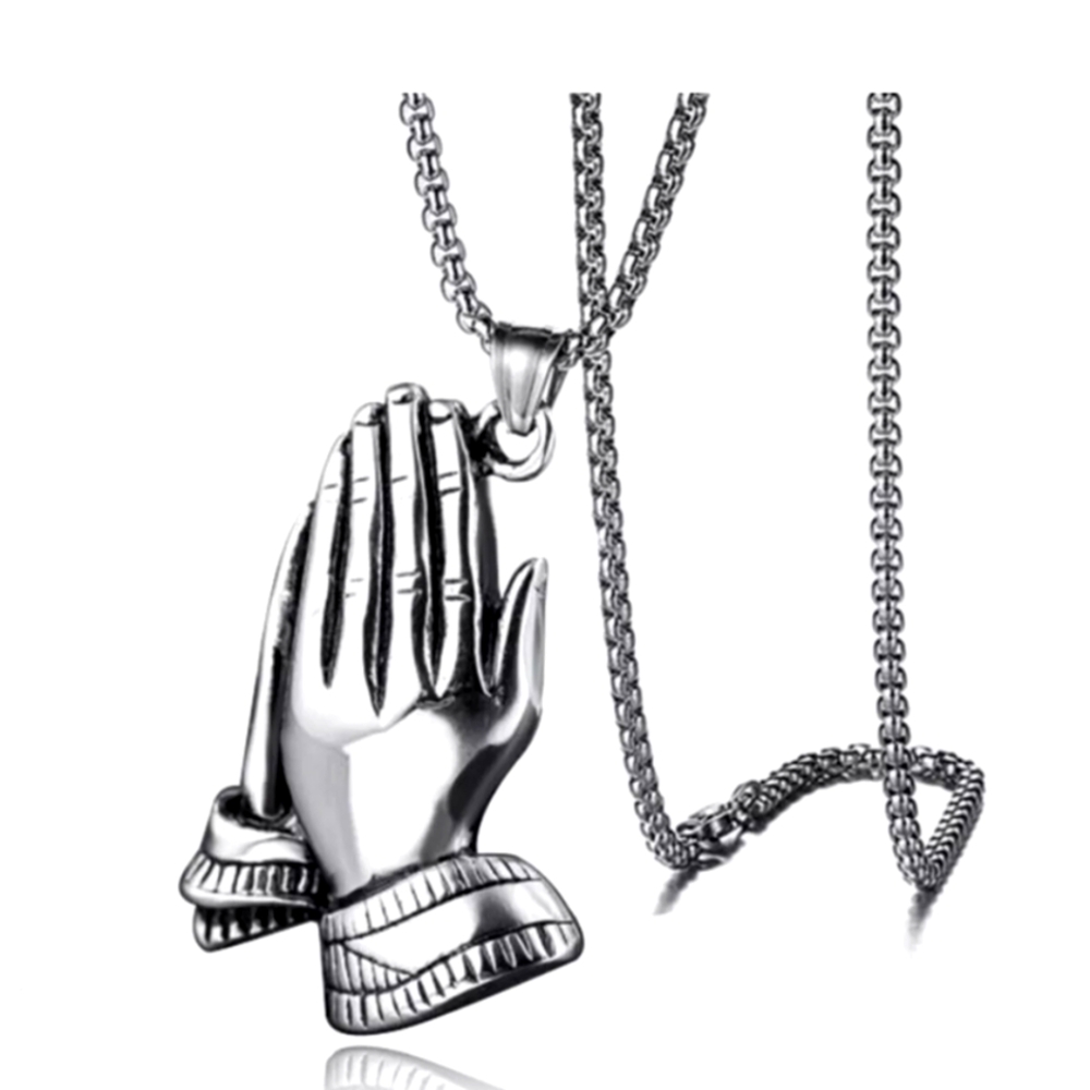 Unisex Prayer Praying Hands🆕 Charm Pendant Stainless Steel 24" Chain Necklace